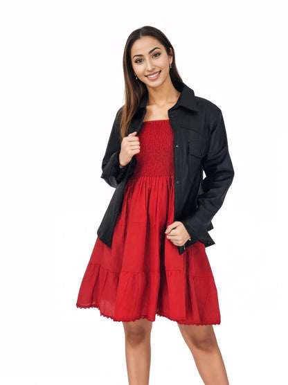 Red Cotton Spaghetti Strap Dress – Smocked Fit | Tenku Designs - Tenku Designs