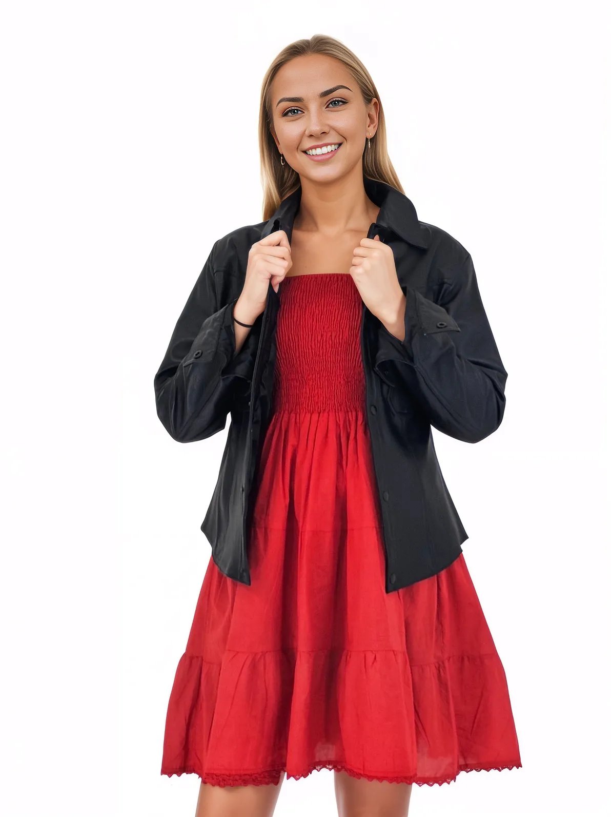 Red Cotton Spaghetti Strap Dress – Smocked Fit | Tenku Designs - Tenku Designs