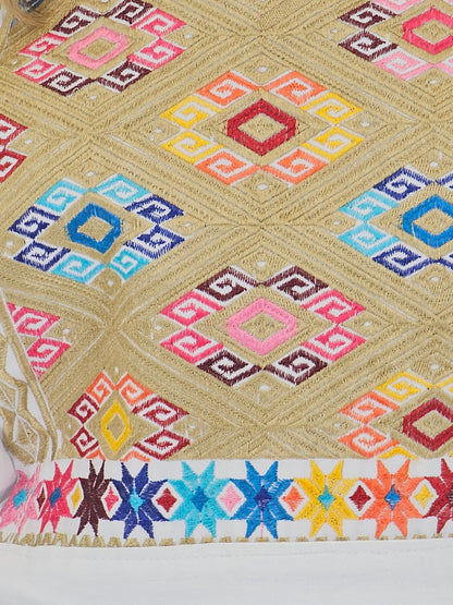 Red Ruffled Sleeve with Mexican Embroidered Chest & Adjustable Bow – Elegant & Feminine - Tenku Designs