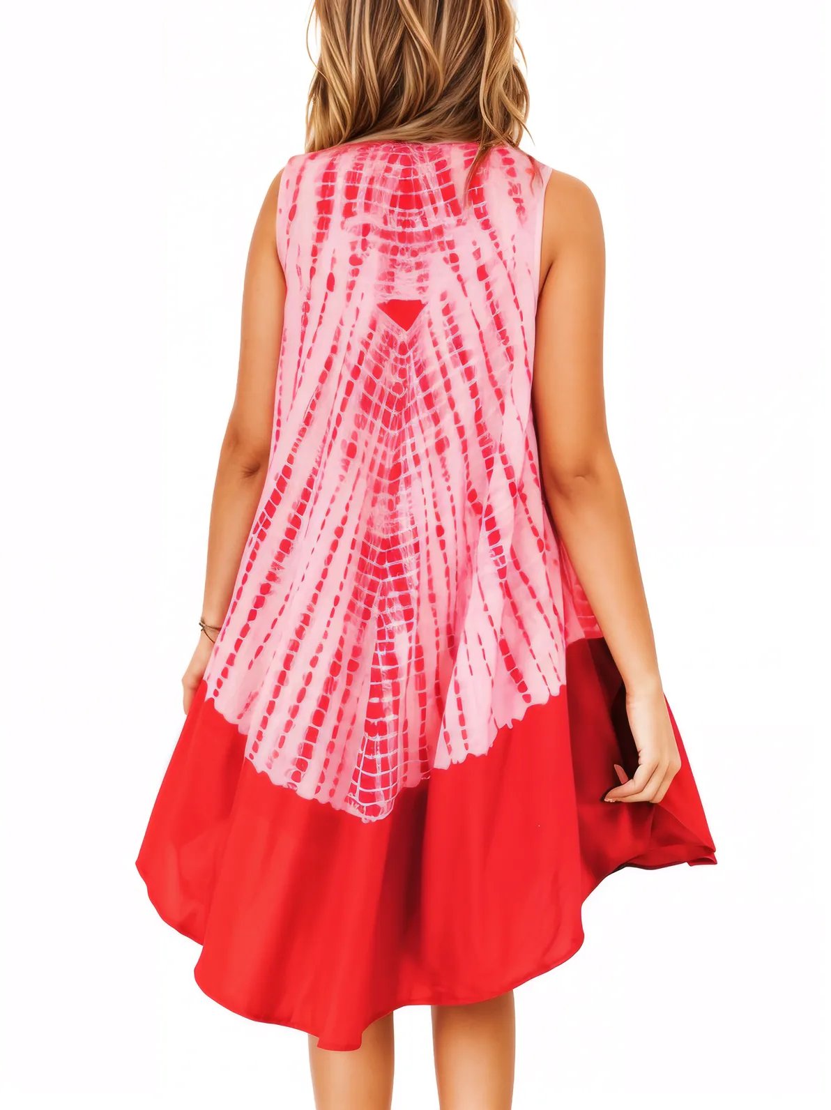 Red Tie - Dye Sleeveless Boho Dress – Lightweight & Embroidered | Tenku Designs - Tenku Designs