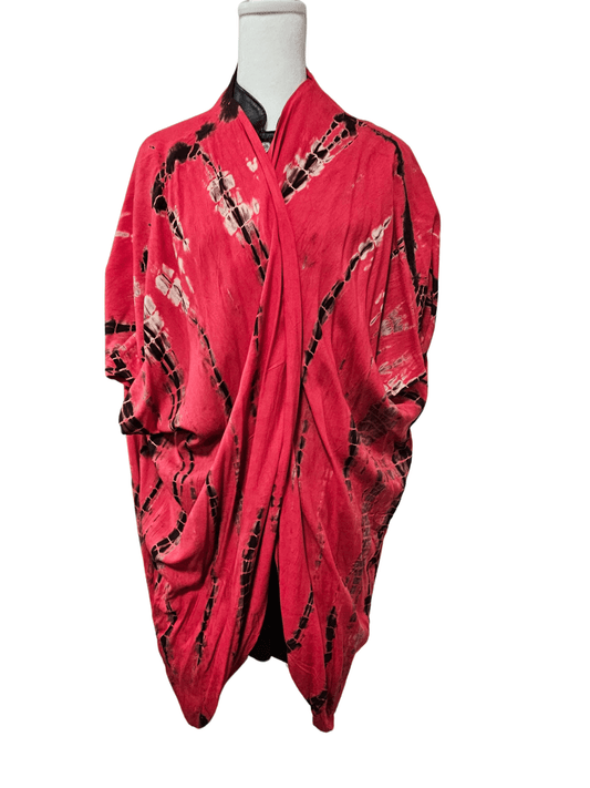 Red/Black Boho Tie - Dye Cardigan | Cozy & Chic - Tenku Designs
