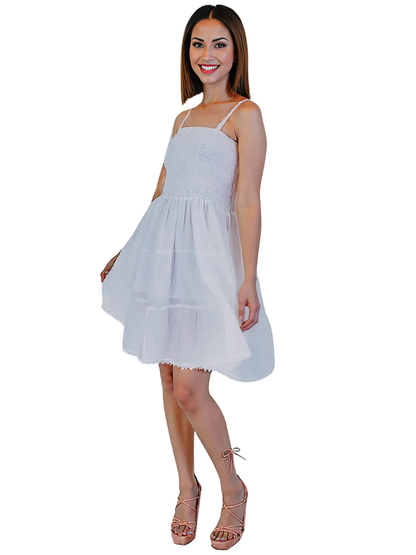 White 100% Cotton Spaghetti Strap Dress – Smocked Fit | Tenku Designs