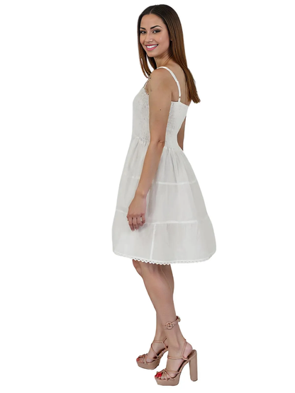 White 100% Cotton Spaghetti Strap Dress – Smocked Fit | Tenku Designs