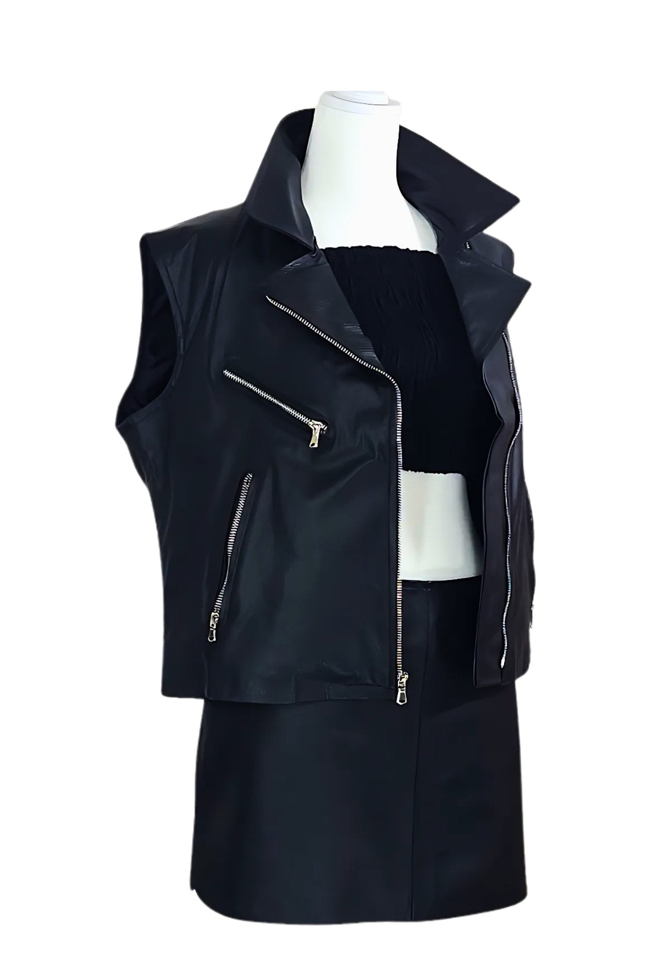 Sheepskin Leather Biker Vest Black * - Tenku Designs