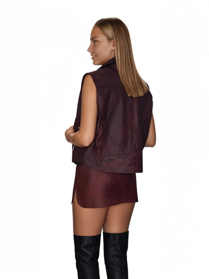 Sheepsking Leather Biker Vest in Wine - Tenku Designs