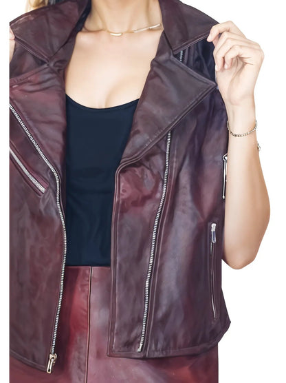 Sheepsking Leather Biker Vest in Wine - Tenku Designs