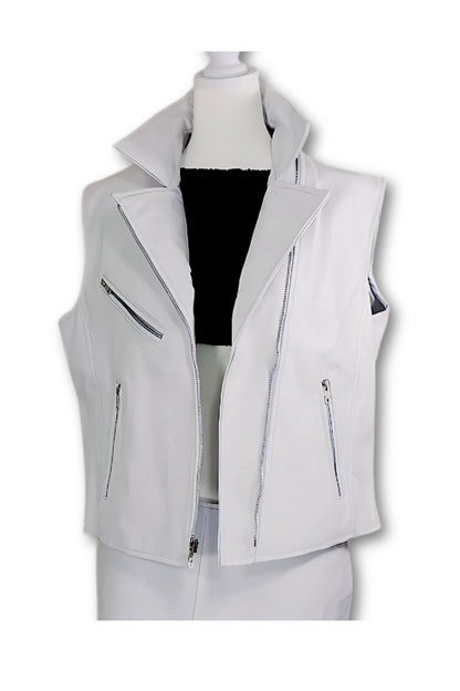 Shepskin Leather Biker Vest White * - Tenku Designs