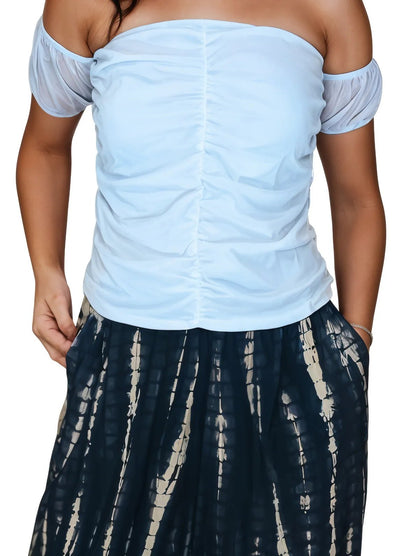 Strapless Mesh Crop Top with Ruched Detail - Soft & Breathable Fabric White - Tenku Designs