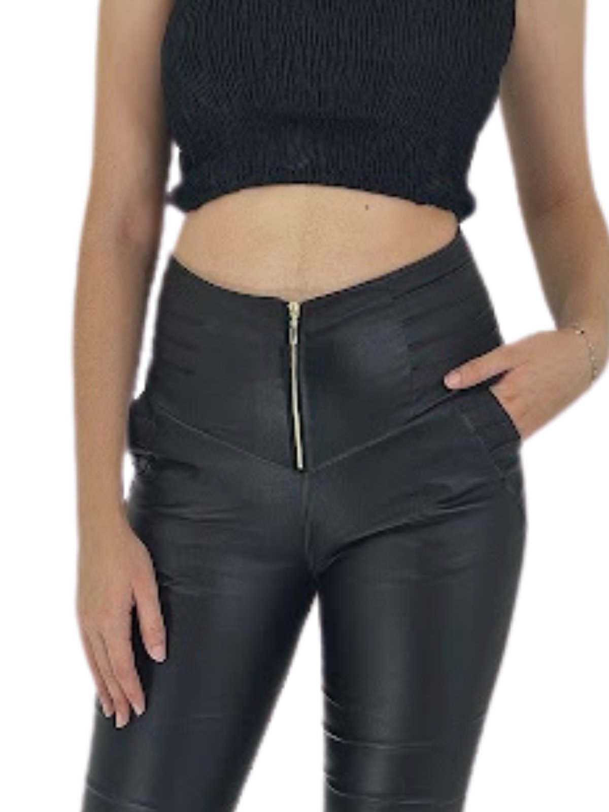 Super High Waisted Leather - Like Pants Black - Tenku Designs