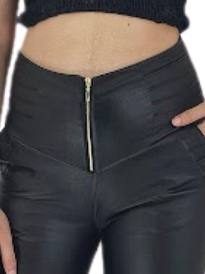 Super High Waisted Leather - Like Pants Black - Tenku Designs