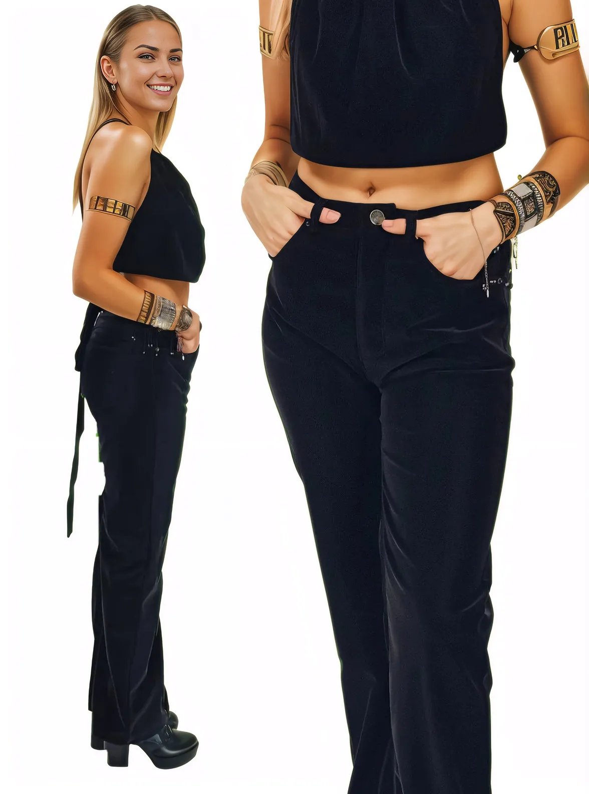 Velvet Backless Drawstring Halter Top Black - Tenku Designs