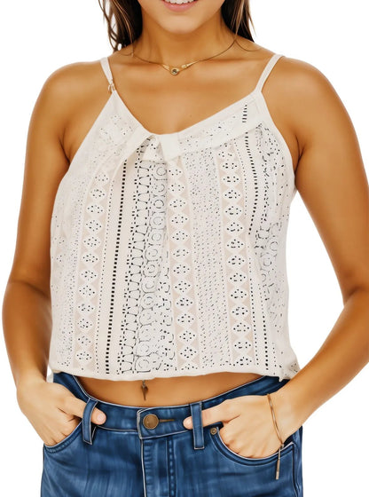 White 100% Cotton Cropped Tank Top – Adjustable Straps | Tenku Designs Style B - Tenku Designs