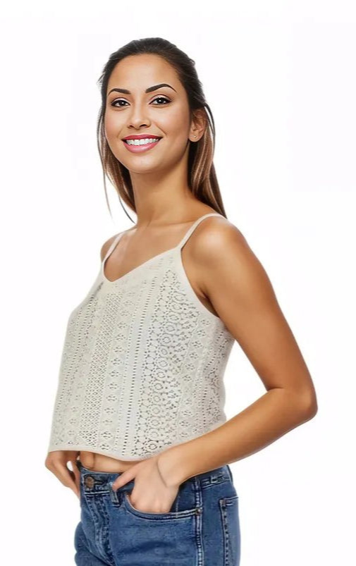 White 100% Cotton Cropped Tank Top – Adjustable Straps | Tenku Designs Style B