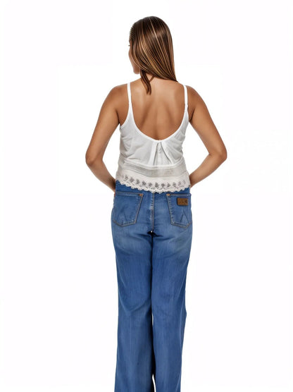 White 100% Cotton Cropped Tank Top – Adjustable Straps | Tenku Designs Style C - Tenku Designs