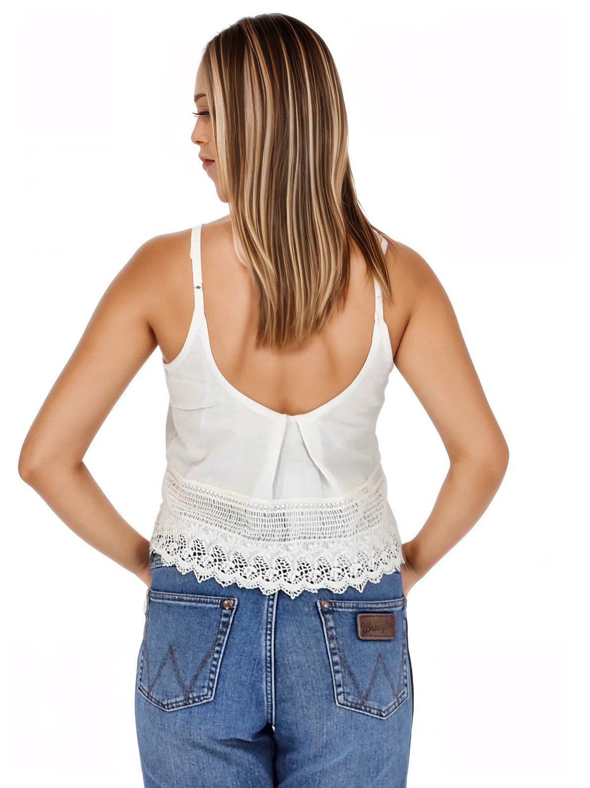 White 100% Cotton Cropped Tank Top – Adjustable Straps | Tenku Designs Style C - Tenku Designs