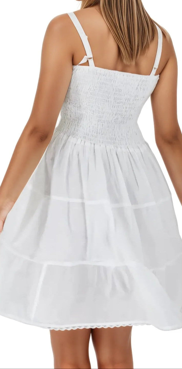 White 100% Cotton Spaghetti Strap Dress – Smocked Fit | Tenku Designs - Tenku Designs