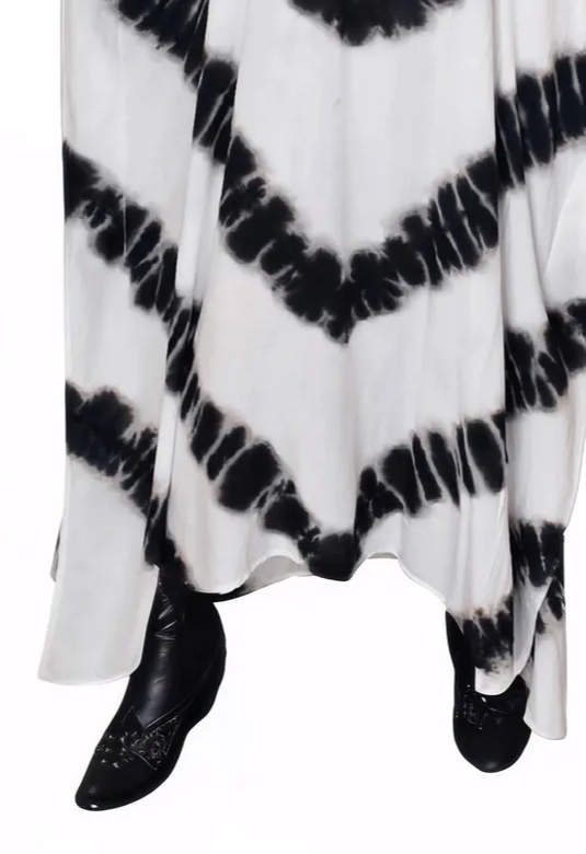 White/Black Hand-Dyed Tie-Dye Maxi Kaftan Dress – Boho Chic, Flowy and Comfortable