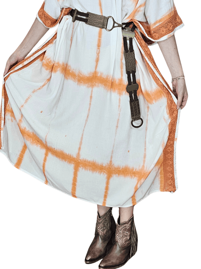 White/Orange Hand - Dyed Tie - Dye Maxi Kaftan Dress – Boho Chic, Flowy and Comfortable - Tenku Designs