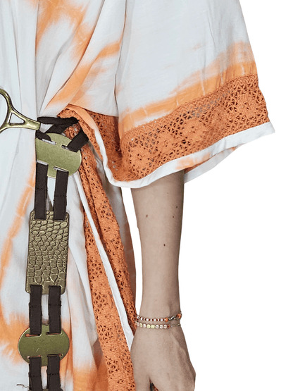 White/Orange Hand - Dyed Tie - Dye Maxi Kaftan Dress – Boho Chic, Flowy and Comfortable - Tenku Designs