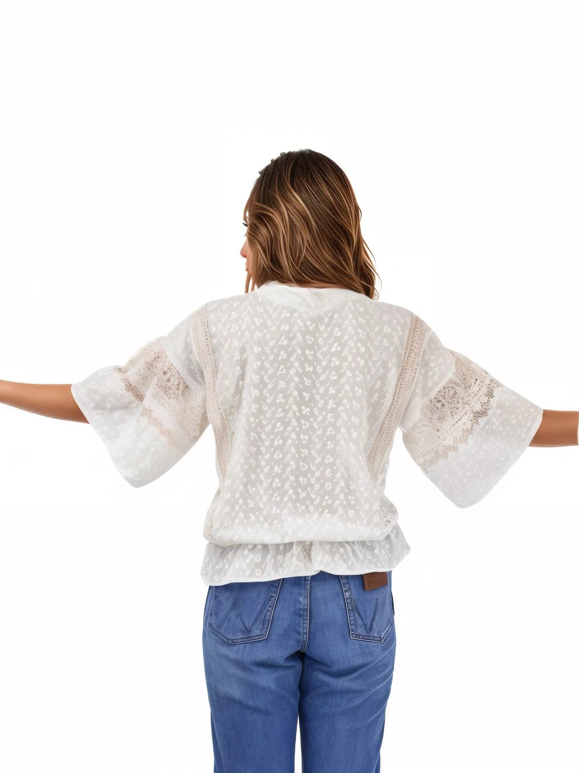 Woman's lace detail 100% Cotton White Top - Tenku Designs