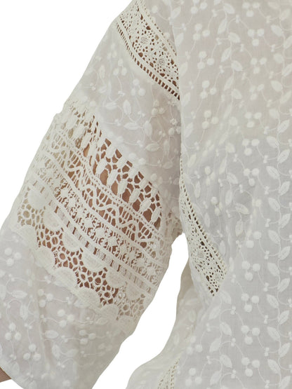 Woman's lace detail 100% Cotton White Top - Tenku Designs