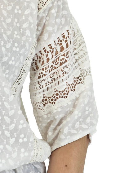 Woman's lace detail 100% Cotton White Top - Tenku Designs