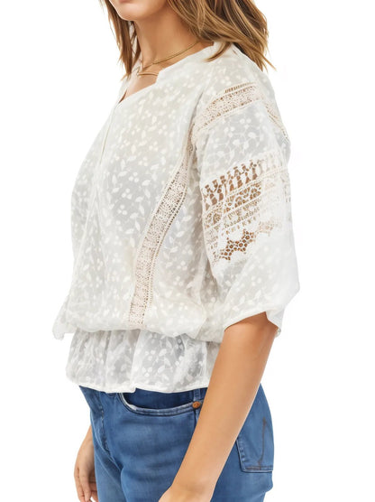 Woman's lace detail 100% Cotton White Top - Tenku Designs
