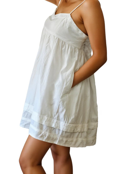 Woman's sleeveless 100% Cotton White dress - Tenku Designs