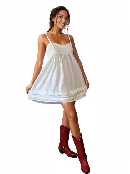 Woman's sleeveless 100% Cotton White dress - Tenku Designs