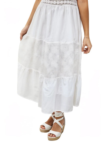 Woman's Sleeveless Lace Detail 100% Cotton White Dress - Tenku Designs