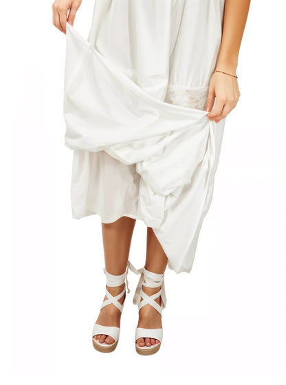 Woman's Sleeveless Lace Detail 100% Cotton White Dress - Tenku Designs