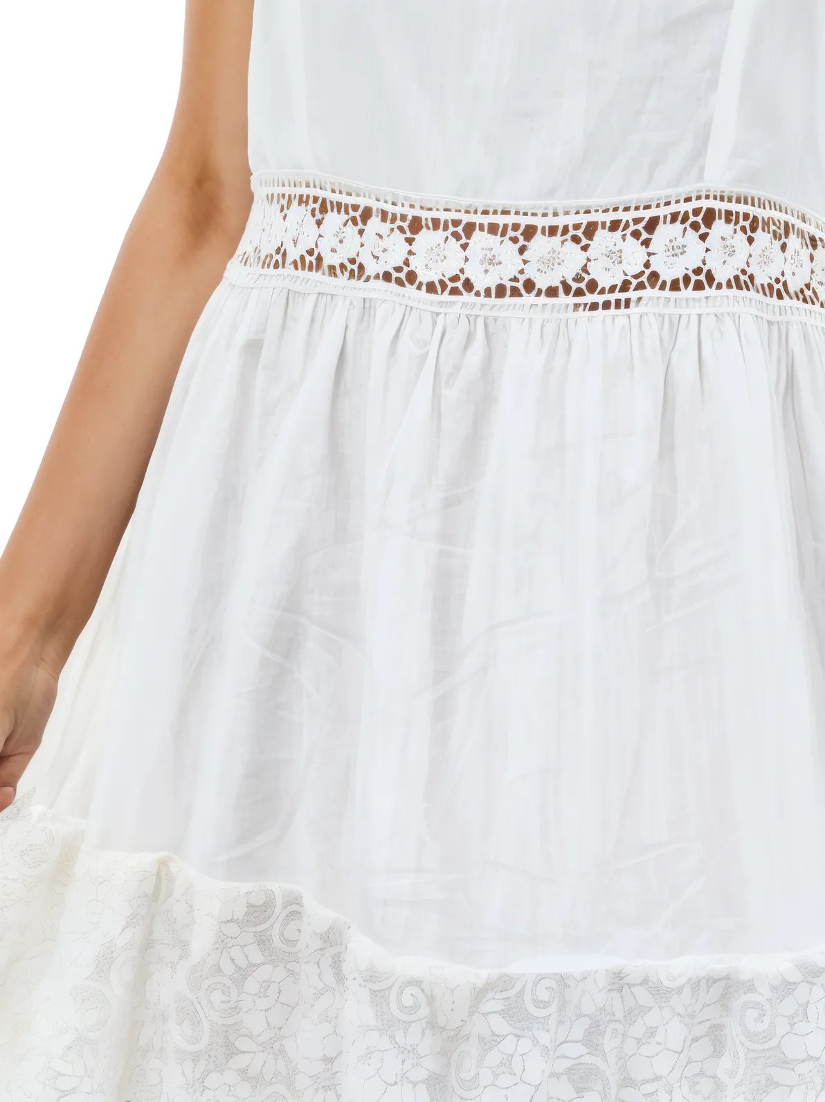 Woman's Sleeveless Lace Detail 100% Cotton White Dress - Tenku Designs