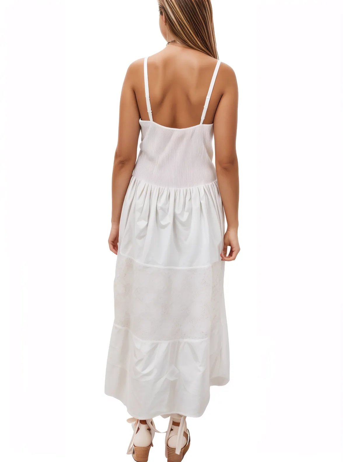 Woman's Sleeveless Lace Detail 100% Cotton White Dress - Tenku Designs