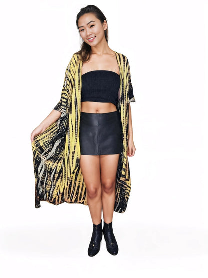 Yellow/Black Boho Tie - Dye Cardigan | Cozy & Chic - Tenku Designs