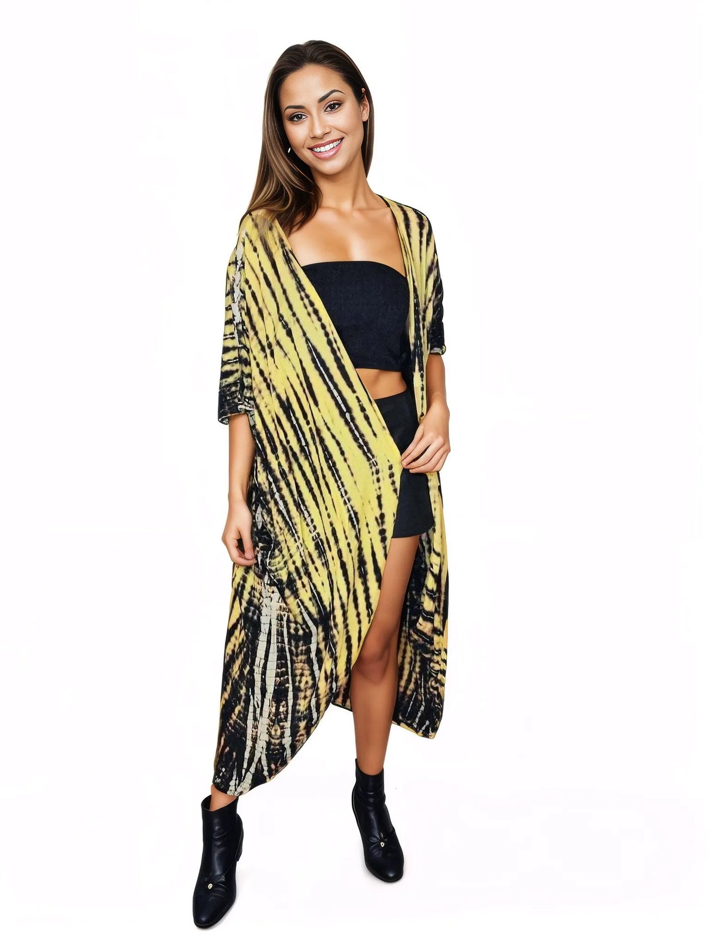 Yellow/Black Boho Tie - Dye Cardigan | Cozy & Chic - Tenku Designs