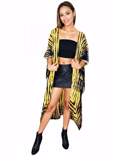 Yellow/Black Boho Tie - Dye Cardigan | Cozy & Chic - Tenku Designs