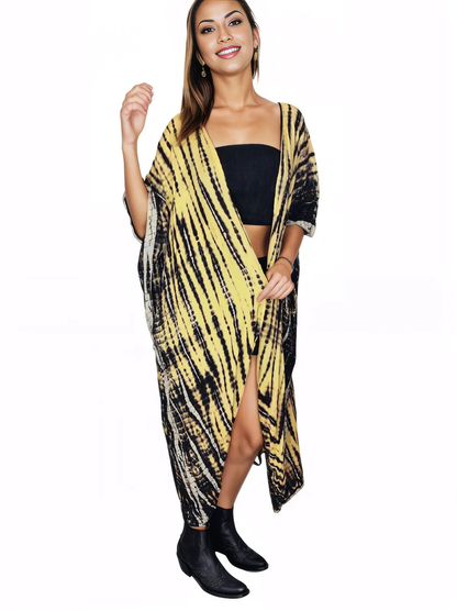 Yellow/Black Boho Tie - Dye Cardigan | Cozy & Chic - Tenku Designs